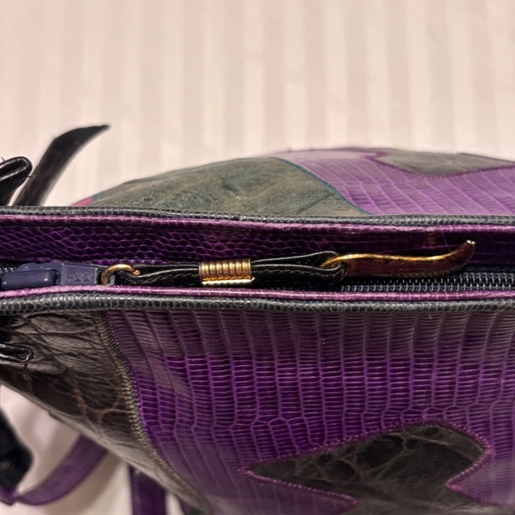 SHARIF Handbag Green Purple & Red Embossed Leather Full Zip - Picture 13 of 14